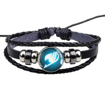 Fairy Tail Guild Logo Bracelet Black Leather Punk Bracelets Anime Glass Cabochon - £9.90 GBP