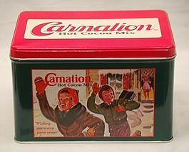 Carnation Hot Cocoa Mix Tin Box Canister 1995 Nabisco Advertising Winter Scenes - £19.66 GBP