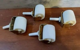 Vintage Brass White Plastic 2-1/4&quot; Wide Furniture Caster Wheels Set 4 - £27.70 GBP