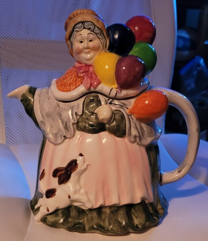 Vintage Tea Pot Takahashi San Francisco Hand Painted Women With Balloons... - $39.99