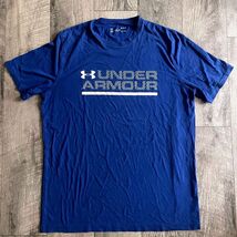 Under Armour Mens HeatGear Graphic Logo T-Shirt Royal Blue Loose Fit Medium - $19.79