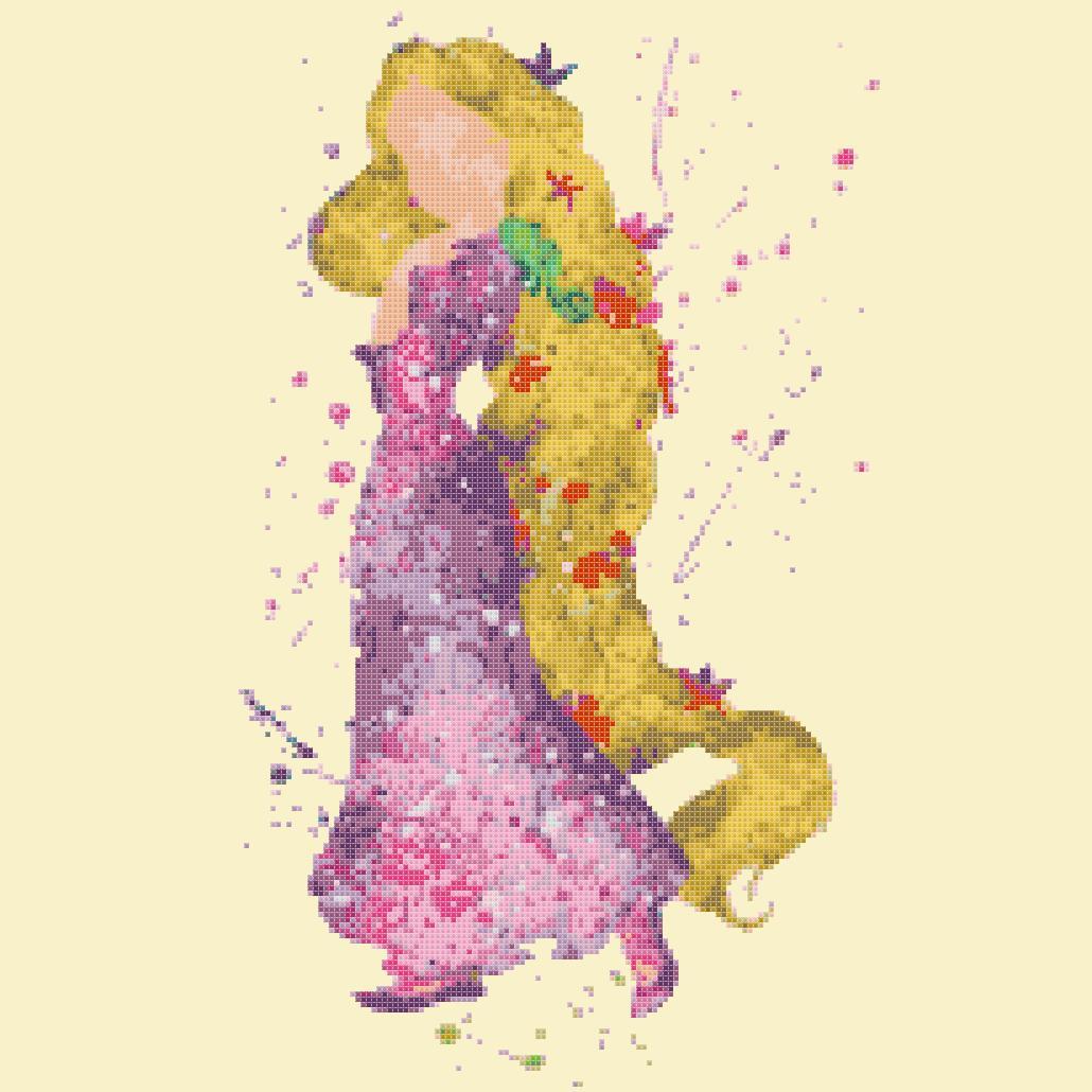 counted cross stitch pattern princess rapunzel watercolor 121*203stitches BN1872