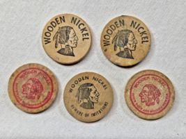 Vintage Indian Head Wooden Nickel Lot Gilstrap Patrick's Malarkey's Doug... - $12.86