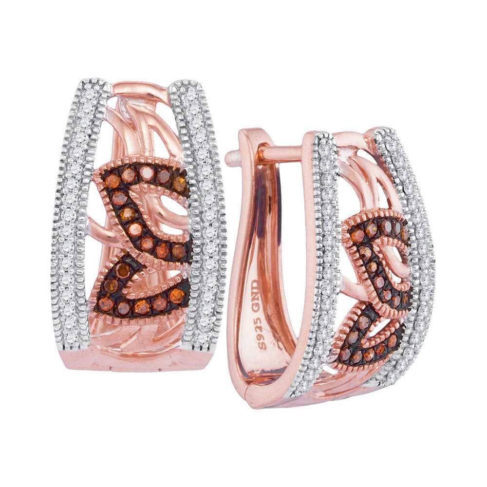 Primary image for 10kt Rose Gold Round Red Color Enhanced Diamond Floral Milgrain Hoop Earrings