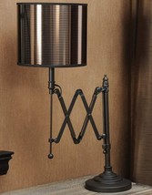 Foldable Table Lamp with PVC Shade 26" High Brown Metal Home Decor Office Study image 2
