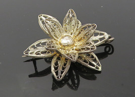 925 Sterling Silver - Vintage Filigree Flower Motif Brooch Pin - BP4194 - £22.17 GBP