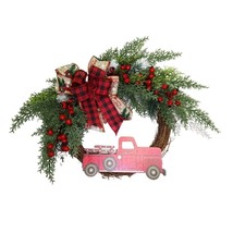Christmas holiday door wreath 12&quot; round winter home decor red farmhouse ... - £30.24 GBP