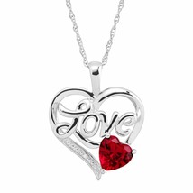 1.00 Ct Heart Cut Red Garnet Love Heart Pendant 14k White Gold Finish 925 Silver - £72.71 GBP