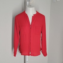 Ro &amp; De Button Up Sheer Blouse Shirt ~ Sz S ~ Red ~ Long Sleeve - £18.02 GBP
