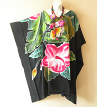 CM40 Floral Batik Midi 38&quot; Hand Painted Plus Women Kimono Kaftan Dress -... - £23.43 GBP