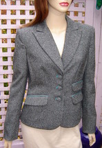 KAY UNGER New York Black/Gray/Turquoise Stretch Wool/Silk Blend Dress Jacket (6) - £30.71 GBP