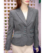 KAY UNGER New York Black/Gray/Turquoise Stretch Wool/Silk Blend Dress Ja... - $728.79 MXN