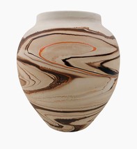 Nemadji Clay Swirl Pottery Vase Hand Painted Handmade Marble Brown Swirl - £82.95 GBP