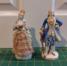 2 - Vintage WALES Crown Label Porcelain Lady &amp; Gent In Lace Figurines - ... - £22.99 GBP
