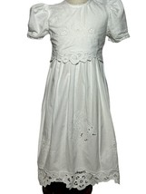 Allison Rose Dress Girl&#39;s 6X White Cotton Puff Sleeve Lace Lined NOTES - $30.18