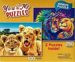 Cute Baby Lion Cubs/Lion`s Embrace - Total 350 Piece, 2 Puzzles Inside - $10.88