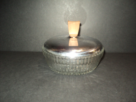 Covered Cut Glass Snack Trinket Candy Dish with Stainless Steel Lid Vintage - £9.59 GBP