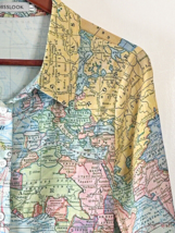 Miss Look Shirt World Map Long Sleeve Blouse Women&#39;s Large Button Front - £23.53 GBP