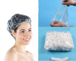 100 PCS Clear Disposable Plastic Shower Caps Large Elastic Thick Bath Cap for Wo - £11.68 GBP