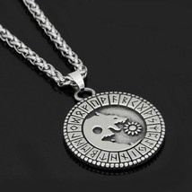 Norse Wolf Runes Necklace Silver Stainless Steel Viking Fenrir Pendant and Chain - £21.10 GBP