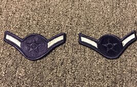 1 PAIR 2 PATCHES 1976-1993 USAF Air Force Rank Patch AIRMAN E-2 E2 BLUE ... - $15.65
