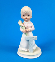 Letter T Initial Girl Figurine Lefton 03451 VTG 1982 4&quot; Fine Porcelain - $5.87