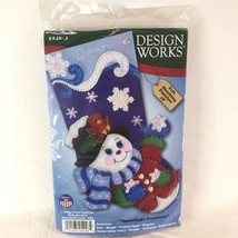 Design Works Felt Applique Christmas Stocking Kit Snowflake Snowman Complete - $15.82