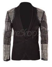 Philip Plein Full Black Silver Metallic Studded Patches On Sleeves Leather Coat - £207.07 GBP