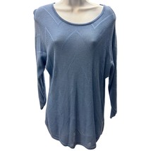DANA BUCHMAN Womens M Open Knit Print Pullover Sweater Blue 3/4 Sleeve c... - $262.16 MXN
