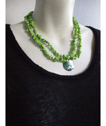 Bright Green Stone Faux Sea Pearl Abalone Shell Necklace Bracelet Double... - £18.70 GBP