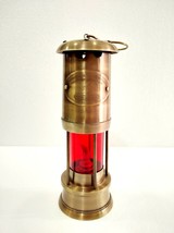 Antik Messing Miner Lampe Nautische Schiffslaterne Öllampe Rote Glas... - £45.25 GBP