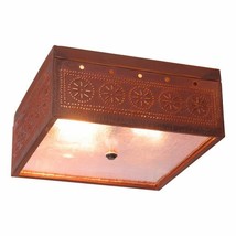 Square Ceiling Light with punched Chisel in Rustic Tin - £124.84 GBP