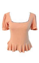 Lulus Top Womens sz XS Cropped Ruffle Knit peach Color ribbed Blouse - £14.04 GBP