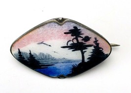 Vintage Signed OXO 925 Norwegian Sterling Silver Enamel Water Landscape ... - £51.56 GBP