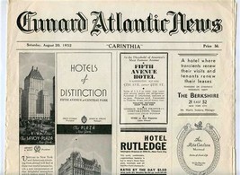 Cunard Atlantic News RMS Carinthia 1932 Grand Central Station Waldorf As... - £37.29 GBP