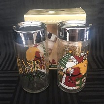 VTG Anchor Hocking Salt &amp; Pepper Shakers Seasons Greetings Santa christmas - £6.39 GBP