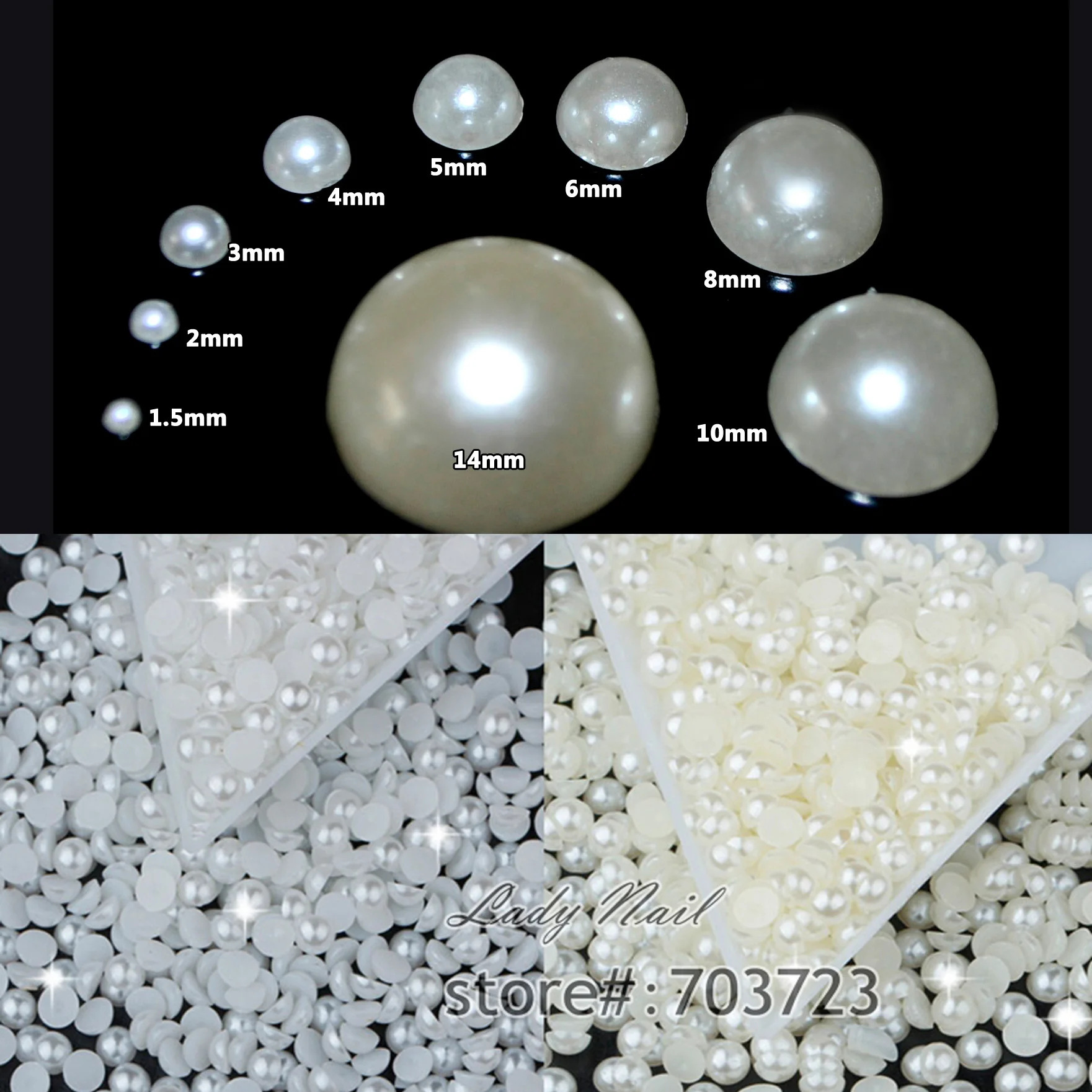 White Half Round Flatback Pearls 1.5mm 2mm 3mm 4mm 5mm 6mm 8mm 10mm 14mm for - £7.09 GBP