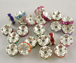 10 Spacer Beads Rhinestone Spacers Acrylic Assorted Colors Silver 7mm - £2.15 GBP