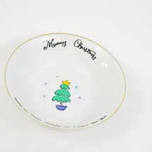 Merry Brite Christmas China 7 in Cereal Soup Salad Side Bowl Tree Gold Rim - £9.72 GBP