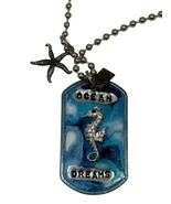Kate Mesta Crystal SEAHORSE Ocean Dreams Dog Tag Necklace  Art to Wear New - £19.42 GBP