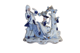 Vintage Porcelain Victorian Couple Man Woman Swing Boy Girl White Blu Go... - $12.00