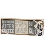 Primitives by Kathy Set of 3 Coffee Sayings Box Signs 4&quot;x4&quot; Giftable Box - $10.89