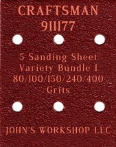 CRAFTSMAN 911177 - 80/100/150/240/400 Grits - 5 Sandpaper Variety Bundle I - £3.91 GBP