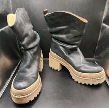 Free People Women&#39;s Mel Black Leather Slouch Boot Size 6 Boho Western - $79.48
