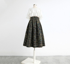 Winter Pink Midi Skirt Outfit Women A-line Plus Size Pleated Tweed Skirt image 9