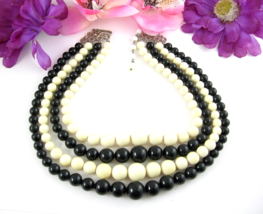 4 Strands Vintage BLACK &amp; CREAM Beads Graduated Multi Beaded Two Tone 16... - $346.45 MXN