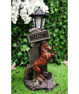 Ebros Western Rearing Horse with Welcome Sign Statue w/ Solar LED Lanter... - €68,60 EUR