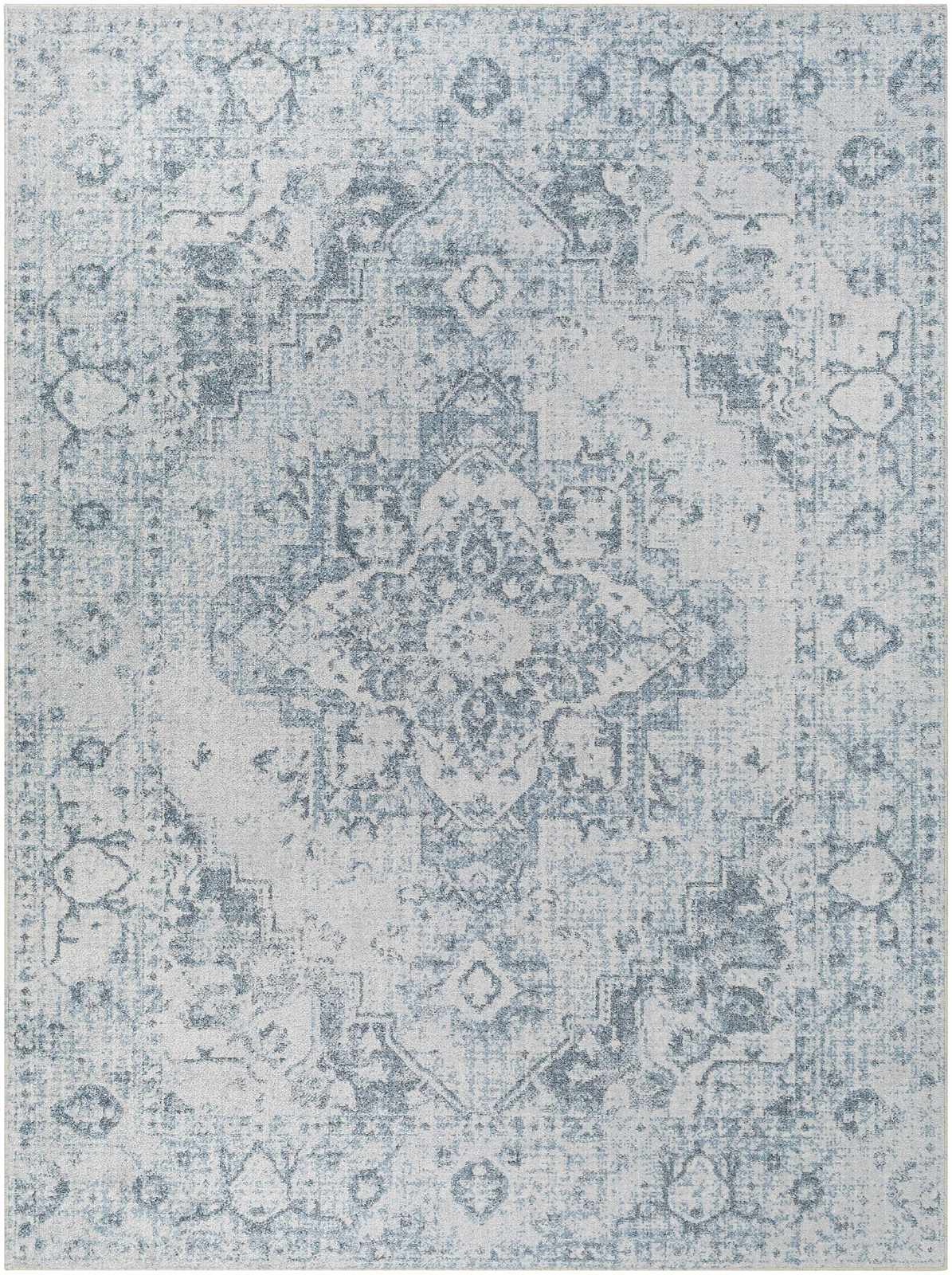 Ankti Aqua Washable Area Rug Medium Pile Traditional Design in Blue Off ... - $24.66+