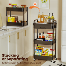 Utility 3 Tier Rolling Tool Cart With Wheels Storage Kitchen Trolley Shelf Black - $48.37+