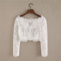 White Off-Shoulder Long Sleeve Floral Lace Top Bridal Plus Size Lace Crop Top image 3